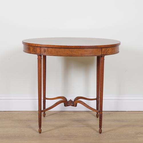 A 19TH CENTURY SATINWOOD OVAL CENTRE TABLE