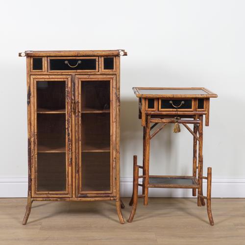 A 20TH CENTURY FAUX BAMBOO AND BLACK LACQUER SIDE CUPBOARD (2)