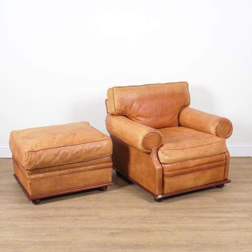 A 20TH CENTURY TAN LEATHER LOW ARMCHAIR (2)
