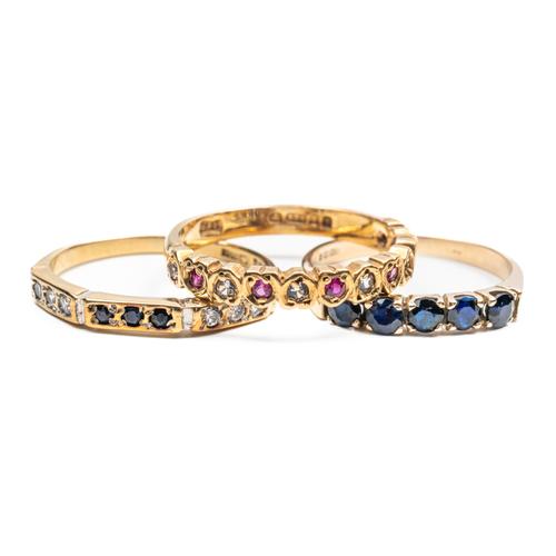 THREE 9CT GEMSET STACKING RINGS (3)