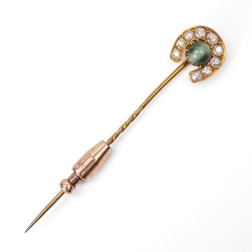 A DIAMOND AND CAT'S EYE STICK PIN