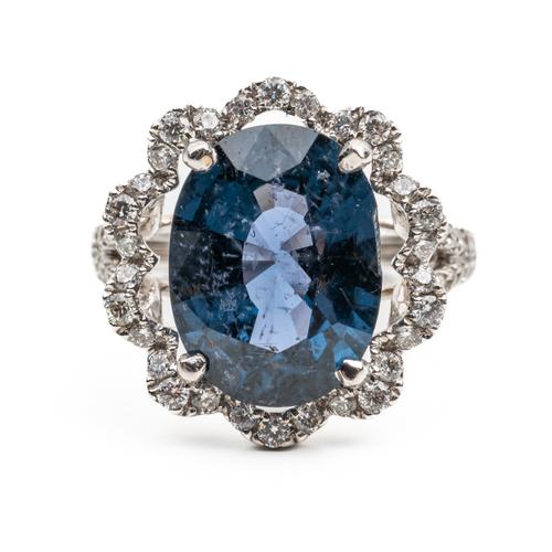 A BLUE SPINEL AND DIAMOND RING (2)