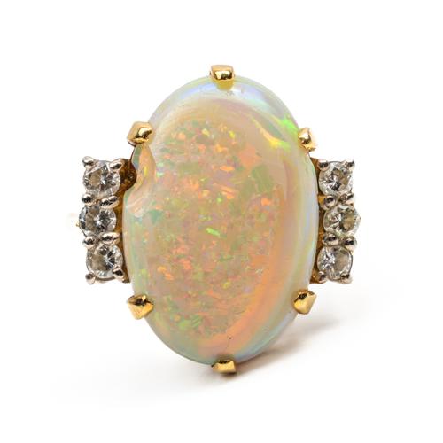 AN OPAL AND DIAMOND RING
