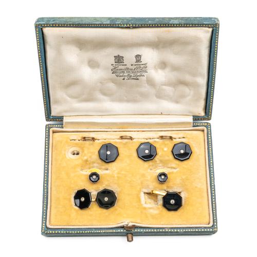 A BLACK ONYX AND DIAMOND PART DRESS SET