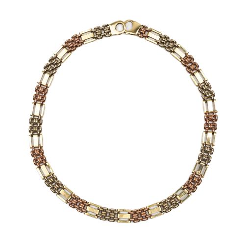 A 9CT THREE COLOUR GOLD COLLAR NECKLACE