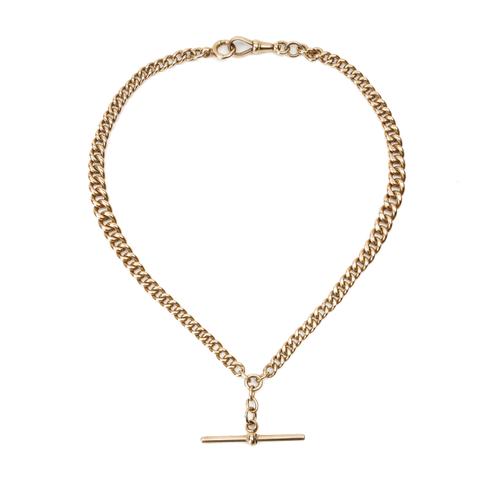 A GENTLEMANS 9CT GOLD GRADUATED CURB LINK WATCH ALBERT CHAIN