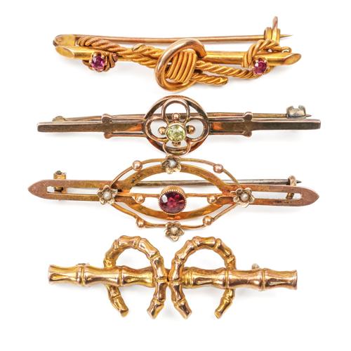 FOUR GOLD BAR BROOCHES (4)