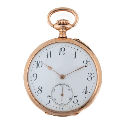 A GOLD CASED, KEYLESS WIND, OPEN FACED GENTLEMAN'S POCKET WATCH