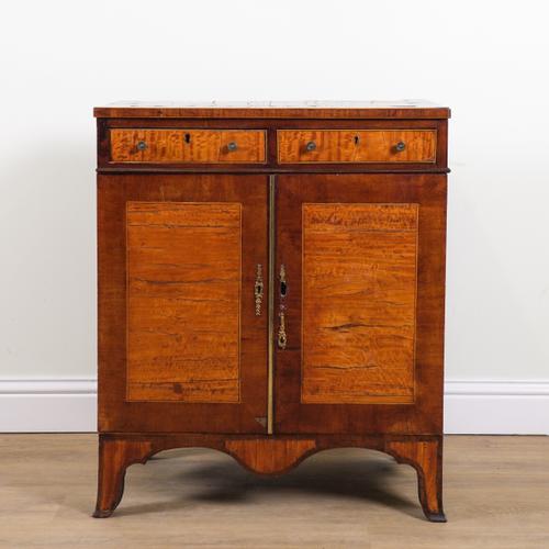 A GEORGE III FRUITWOOD BANDED SATINWOOD SIDE CABINET