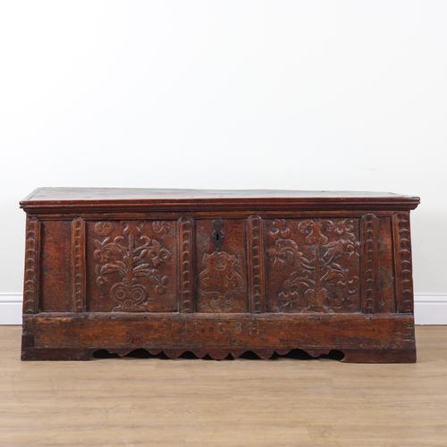 A 17TH CENTURY AND LATER CONTINENTAL OAK COFFER