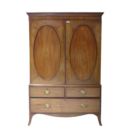 A GEORGE III INLAID MAHOGANY LINEN PRESS