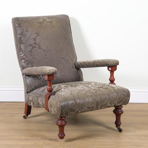A VICTORIAN STYLE MAHOGANY FRAMED OPEN ARMCHAIR