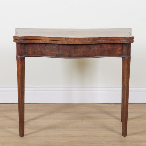 A GEORGE III ROSEWOOD BANDED MAHOGANY FOLD-OVER CARD TABLE