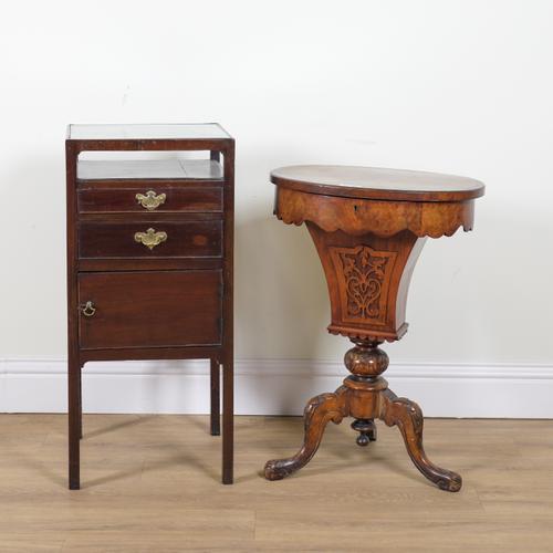 A VICTORIAN FIGURED WALNUT WORK TABLE (2)
