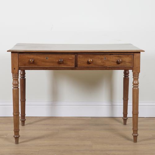 AN EARLY 19TH CENTURY MAHOGANY TWO DRAWER SIDE TABLE