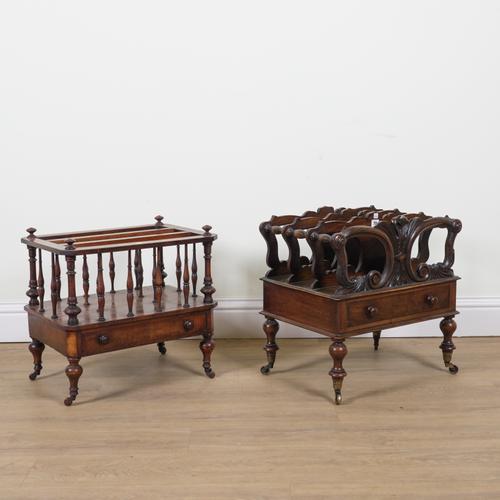A VICTORIAN CARVED WALNUT THREE DIVISION CANTERBURY (2)