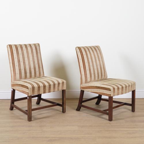 A PAIR OF GEORGE III STYLE MAHOGANY FRAMED SQUARE BACK SIDE CHAIRS (2)