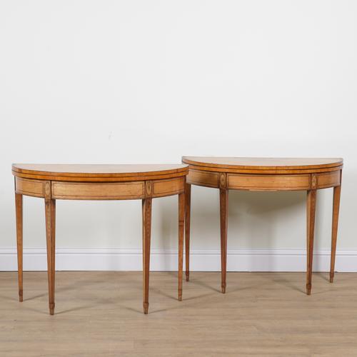 A PAIR OF GEORGE III INLAID SATINWOOD FOLD-OVER CARD TABLES (2)
