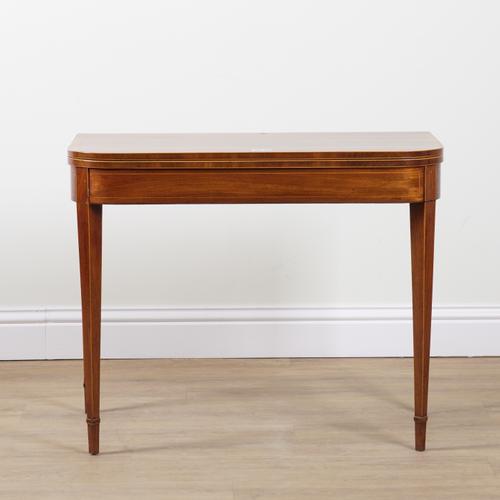 A GEORGE III SATINWOOD BANDED MAHOGANY FOLD-OVER CARD TABLE