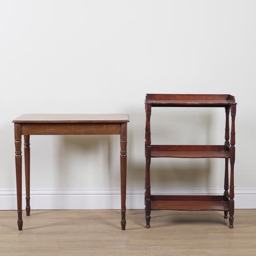 A 19TH CENTURY MAHOGANY SERPENTINE THREE TIER ETAGERE (2)