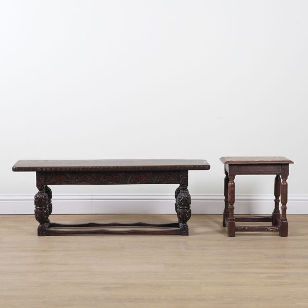 A 17TH CENTURY STYLE OAK JOINT STOOL (2)