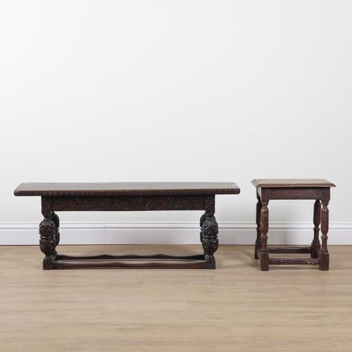 A 17TH CENTURY STYLE OAK JOINT STOOL (2)