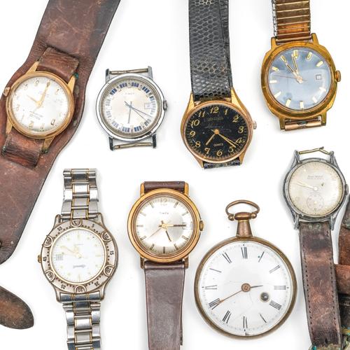 A BASE METAL CASED OPEN FACED POCKET WATCH AND SEVEN GENTLEMEN'S WATCHES (8)