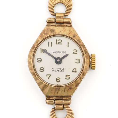 A CARRONADE 9CT GOLD LADY'S BRACELET WRISTWATCH