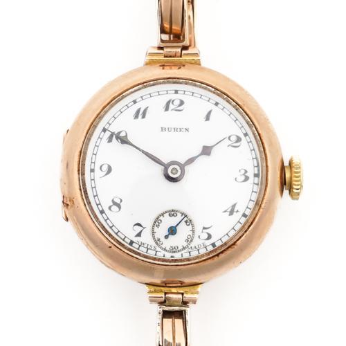 A BUREN 9CT GOLD CASED LADY'S BRACELET WRISTWATCH (2)