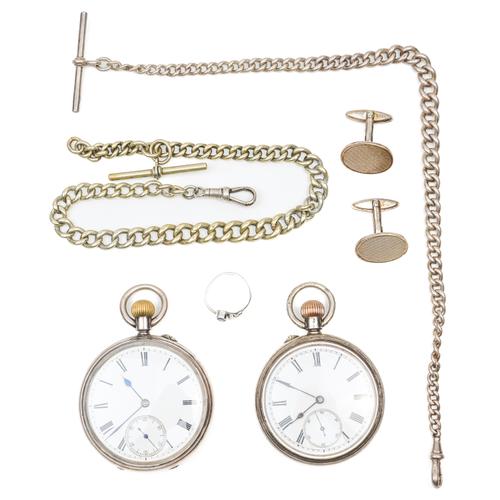 TWO SILVER POCKET WATCHES AND FOUR FURTHER ITEMS (6)