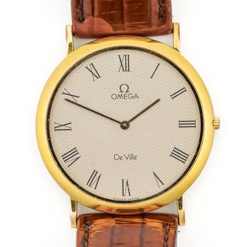 A GILT METAL FRONTED AND STEEL BACKED OMEGA DE VILLE GENTLEMAN'S WRISTWATCH (2)