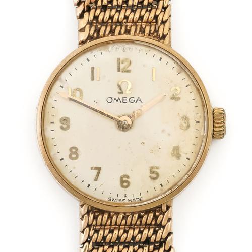 AN OMEGA 9CT GOLD LADY'S BRACELET WRISTWATCH