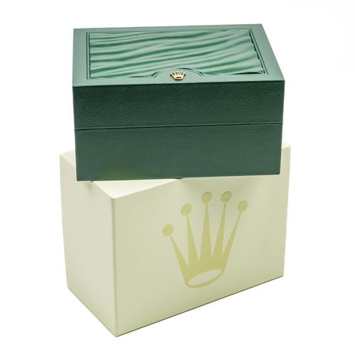 A GENTLEMAN'S ROLEX DATE JUST GREEN CASE AND BOX