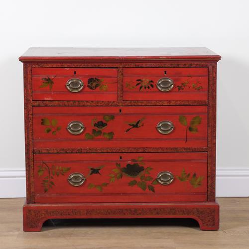 AN EARLY 20TH CENTURY RED LACQUERED CHEST