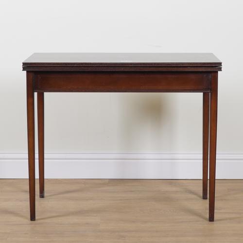 A GEORGE III STYLE INLAID MAHOGANY RECTANGULAR FOLD-OVER CARD TABLE