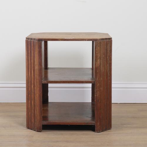 POSSIBLY HEALS; A MID 20TH CENTURY OAK SQUARE FREE STANDING TWO TIER BOOKCASE