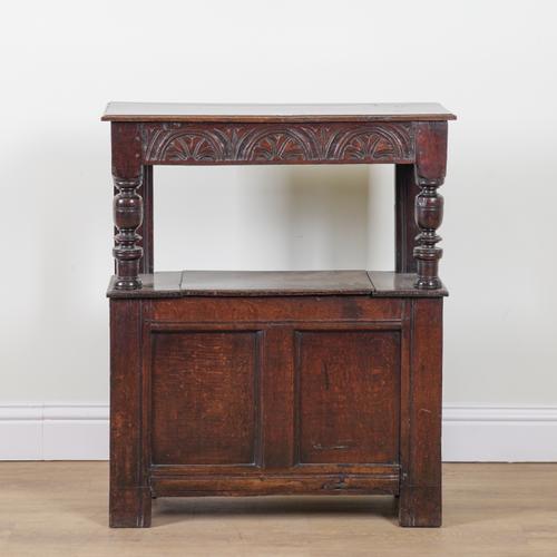 A 17TH CENTURY OAK SMALL COURT CUPBOARD