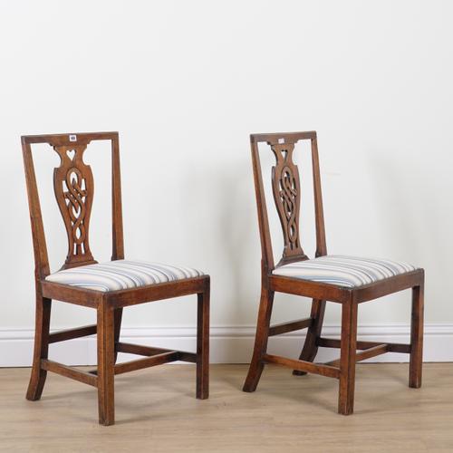 A PAIR OF GEORGE III WALNUT SIDE CHAIRS (2)