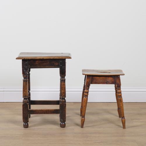 A 17TH CENTURY OAK JOINT STOOL (2)