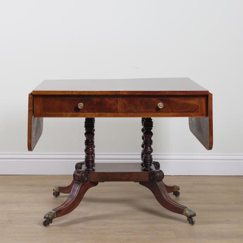 A REGENCY ROSEWOOD BANDED MAHOGANY TWO DRAWER SOFA TABLE