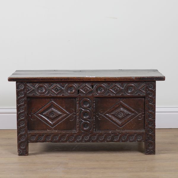 A SMALL MID 17TH CENTURY OAK COFFER