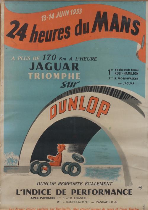 A 1953 LE MANS 24 HOURS DUNLOP ADVERTISING POSTER