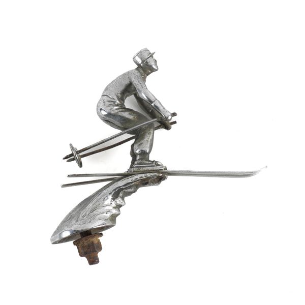 A LOUIS LEJEUNE CHROME PLATED ALPINE SKIER MASCOT