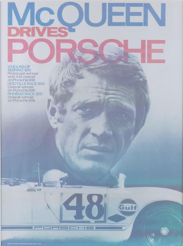 A REPRODUCTION STEVE MCQUEEN PORSCHE POSTER