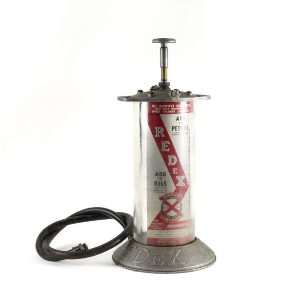 A REDEX ALUMINIUM AND GLASS, OIL ADDITIVE PUMP-ACTION FORECOURT DISPENSER