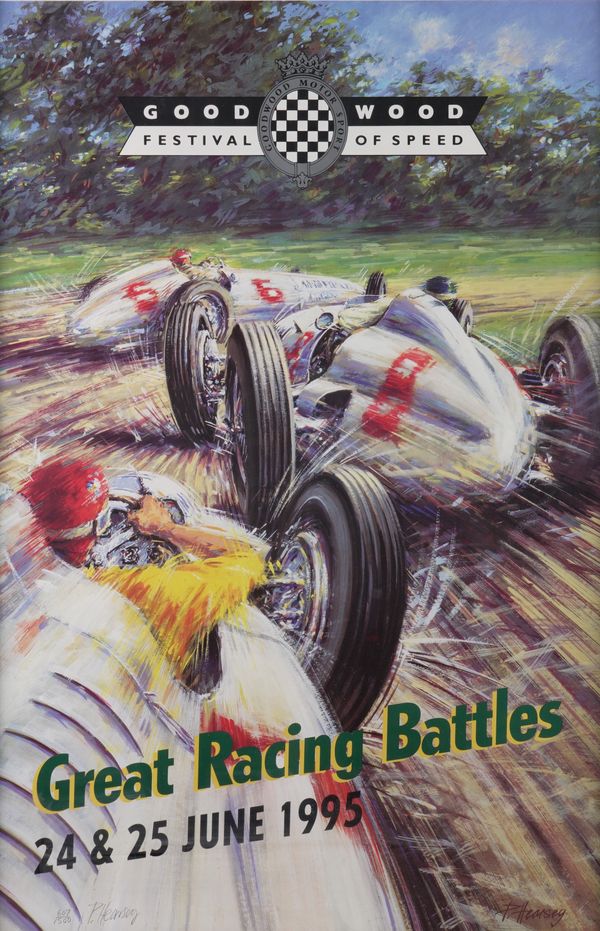 FOUR PETER HEARSEY ADVERTISING POSTERS FOR GOODWOOD FESTIVAL OF SPEED (4)