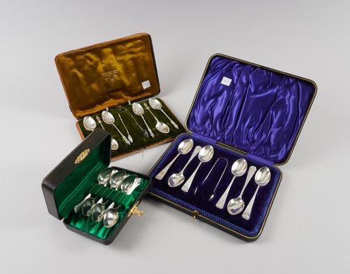THREE SETS OF SILVER SPOONS (3)