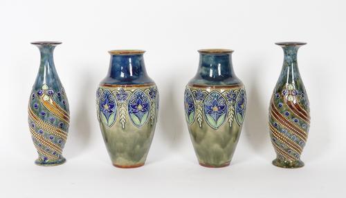 TWO PAIRS OF ROYAL DOULTON STONEWARE VASES (4)