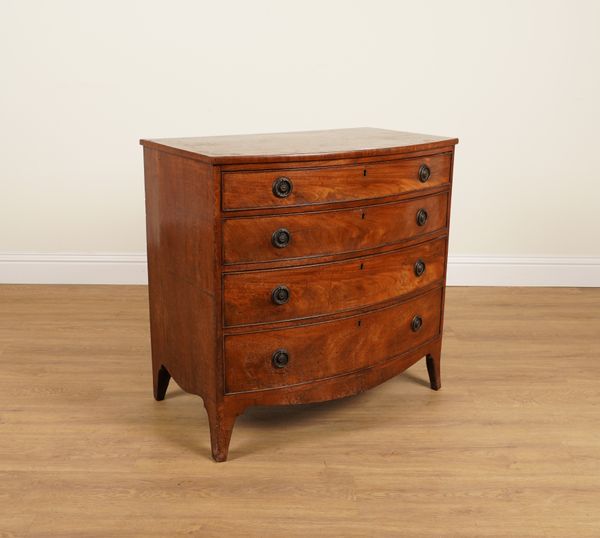 A GEORGE III MAHOGANY BOWFRONT FOUR DRAWER CHEST