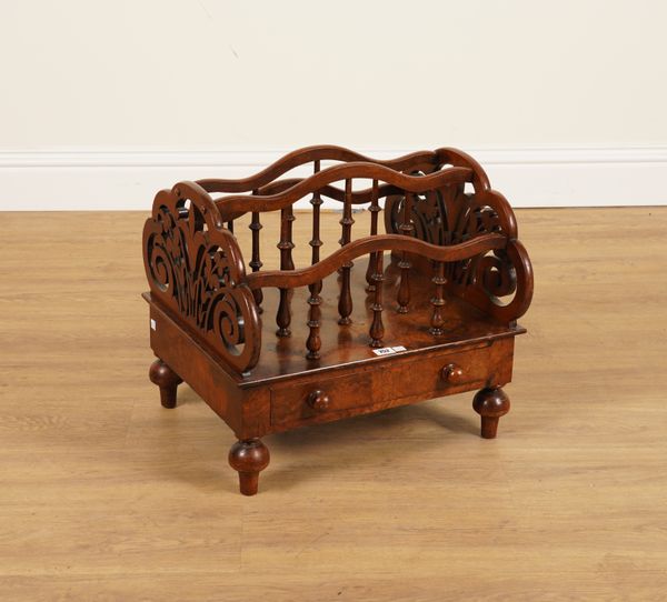 A VICTORIAN FIGURED WALNUT THREE DIVISION CANTERBURY